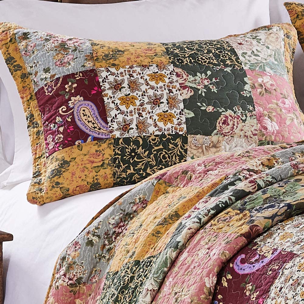 Pure Cotton Luxury Farmhouse 3 Pieces Quilt Set with 2 Pillowcases