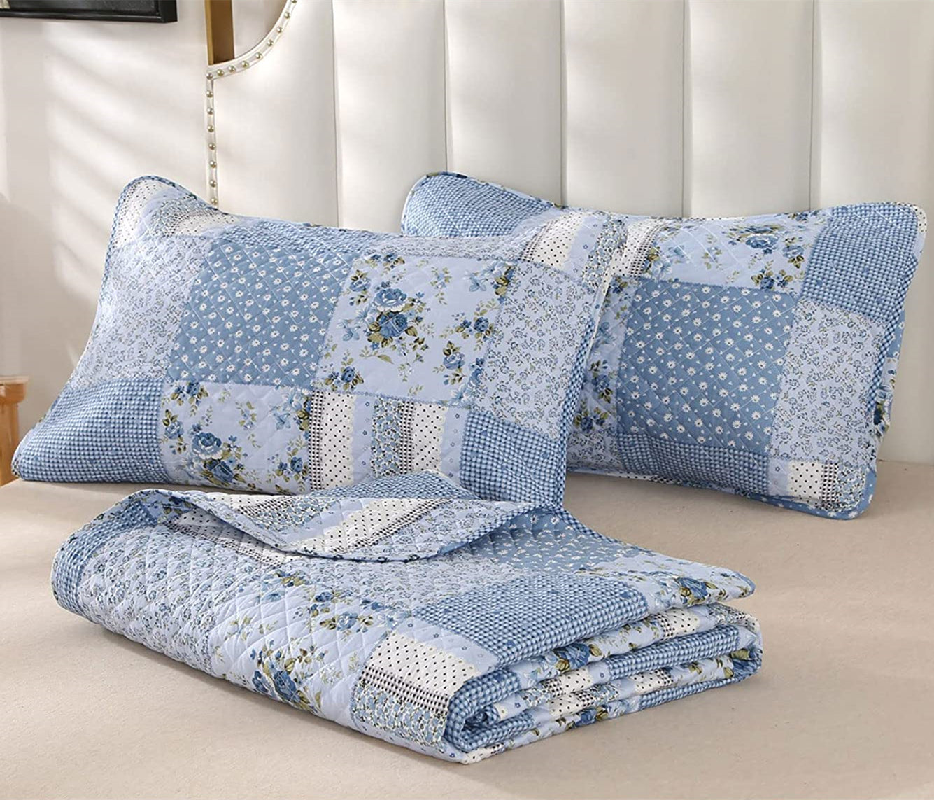 Annie Blue Floral Patchwork Quilt by April & Olive