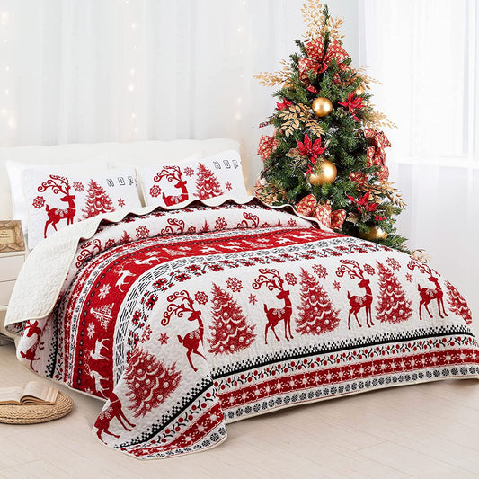WONGS BEDDING Christmas Style Quilt Set with 2 Pillowcases
