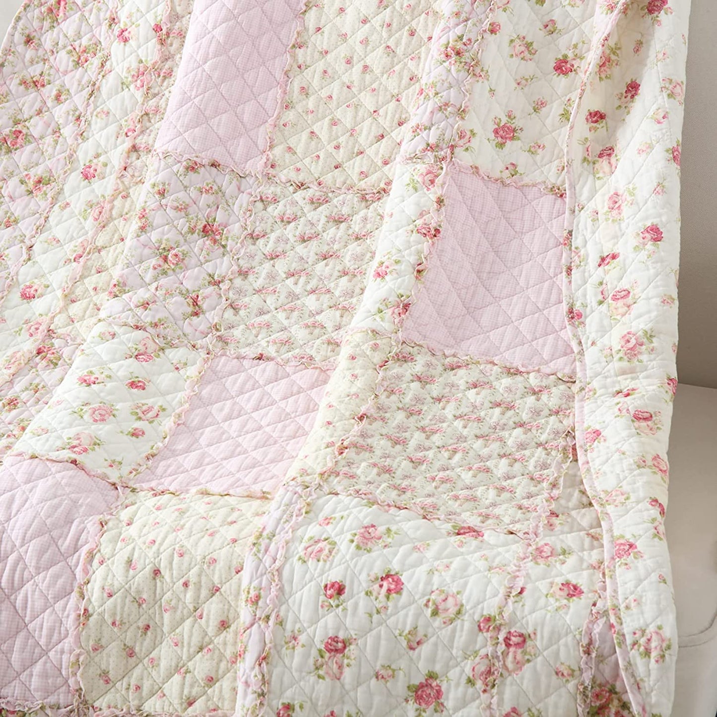  Reaowazo Qucover Pink Floral Quilted Blanket 100% Cotton Floral  Patchwork Quilts Single Bedspread Throw for Couch Beds 59x79 Inch : Home &  Kitchen