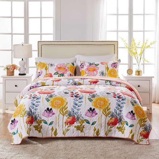 Wongs Bedding Pure Cotton Watercolor Dream 3 Pieces Quilt Set with 2 Pillowcases