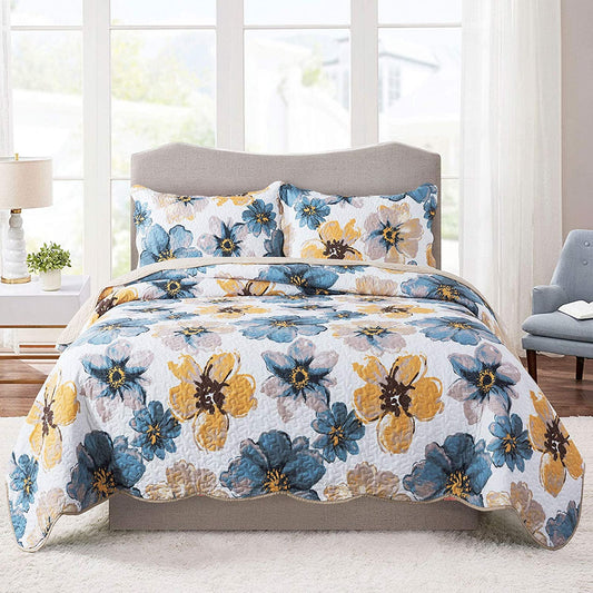Splash-Ink Painting Floral Patchwork 3 Pieces Quilt Set Coverlet with 2 Pillowcases