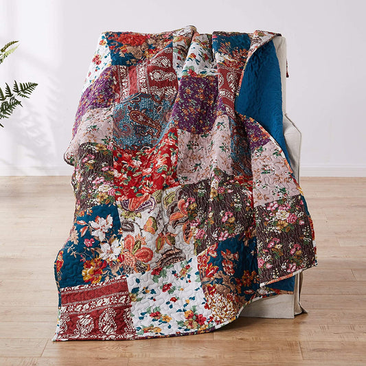 WONGS BEDDING Classic Quilted Floral Patchwork Throw Blanket