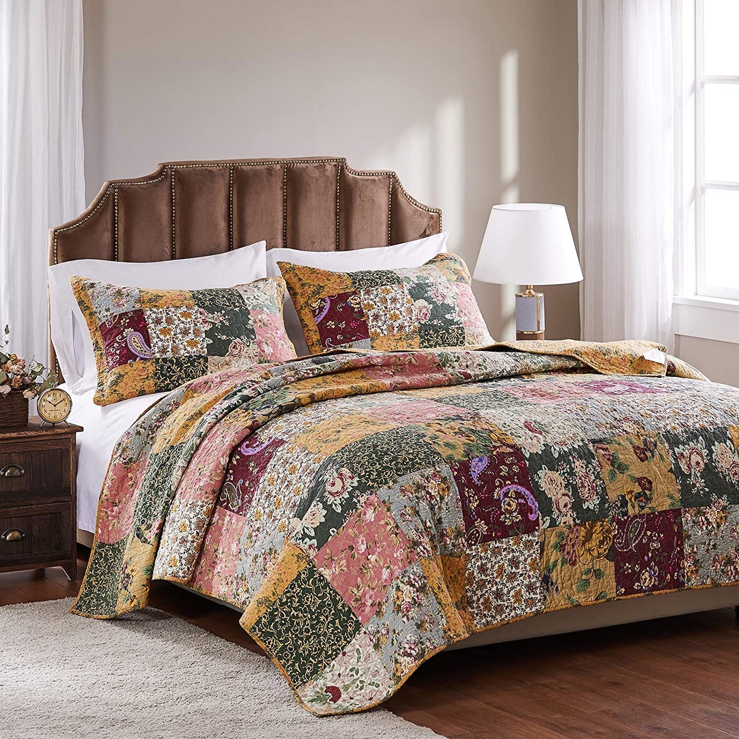 Pure Cotton Luxury Farmhouse 3 Pieces Quilt Set with 2 Pillowcases
