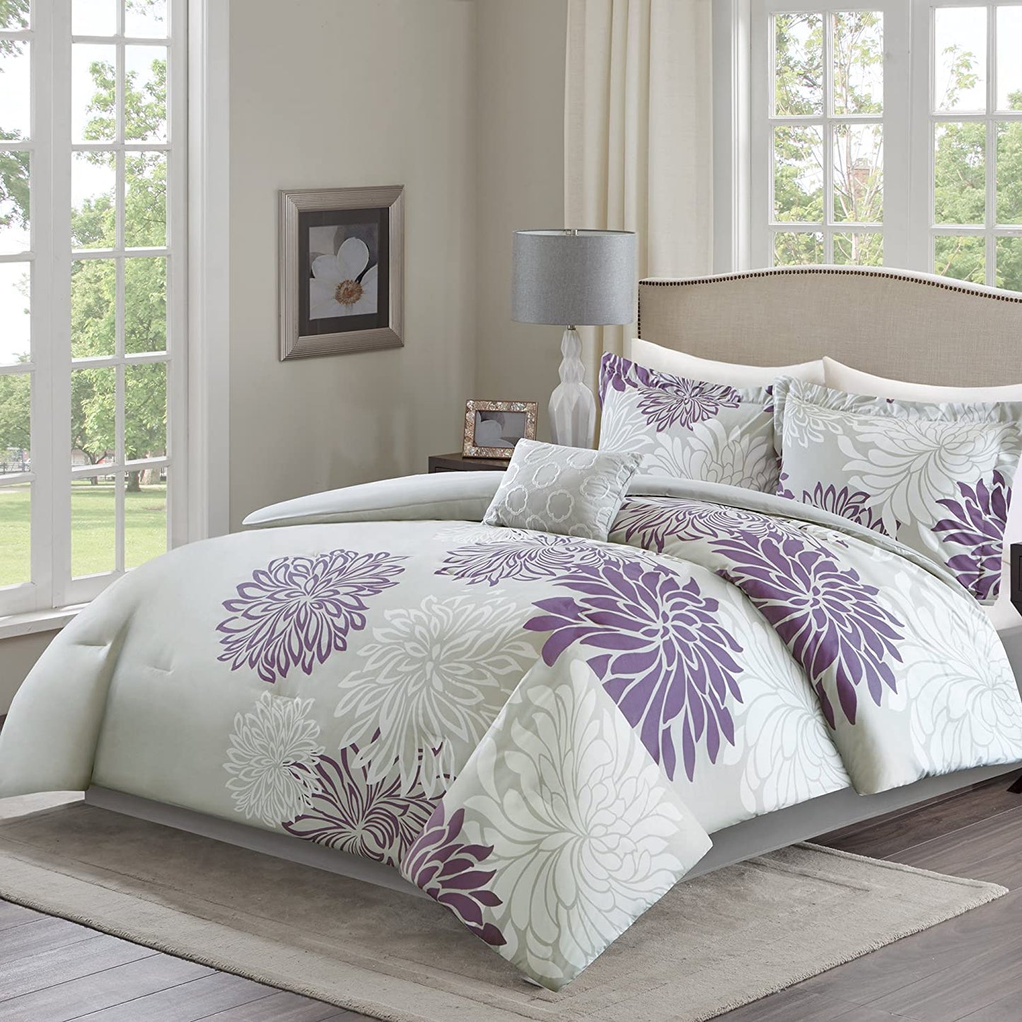 WONGS BEDDING Modern Floral Design 5 Pieces Comforter Set