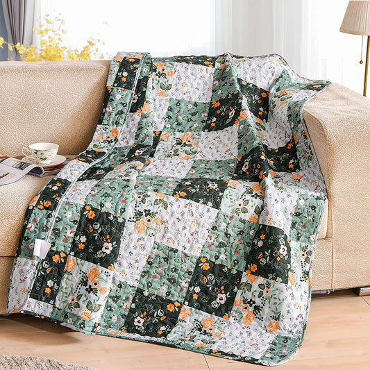 WONGS BEDDING Boho Patchwork Pattern Quilted Throw Blanket