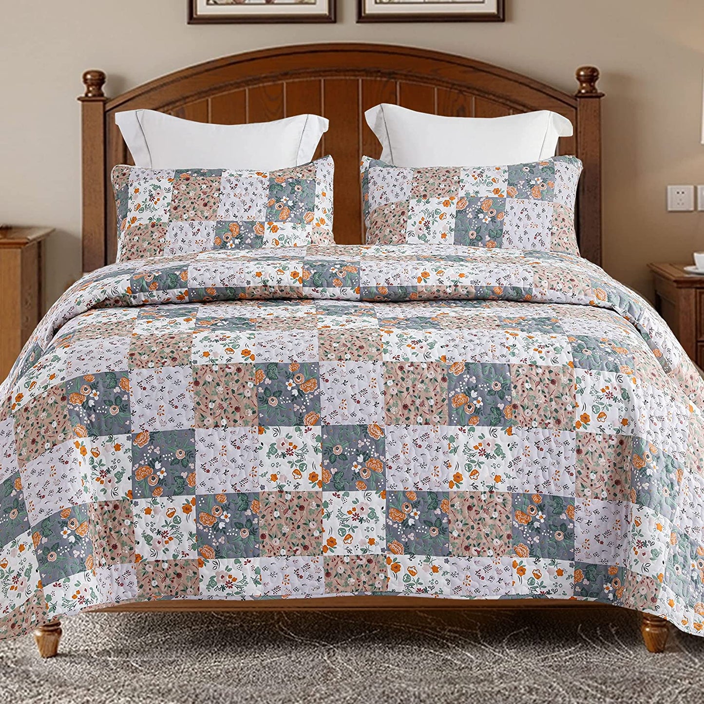 Boho Patchwork Pattern 3 Pieces Quilt Set with 2 Shams