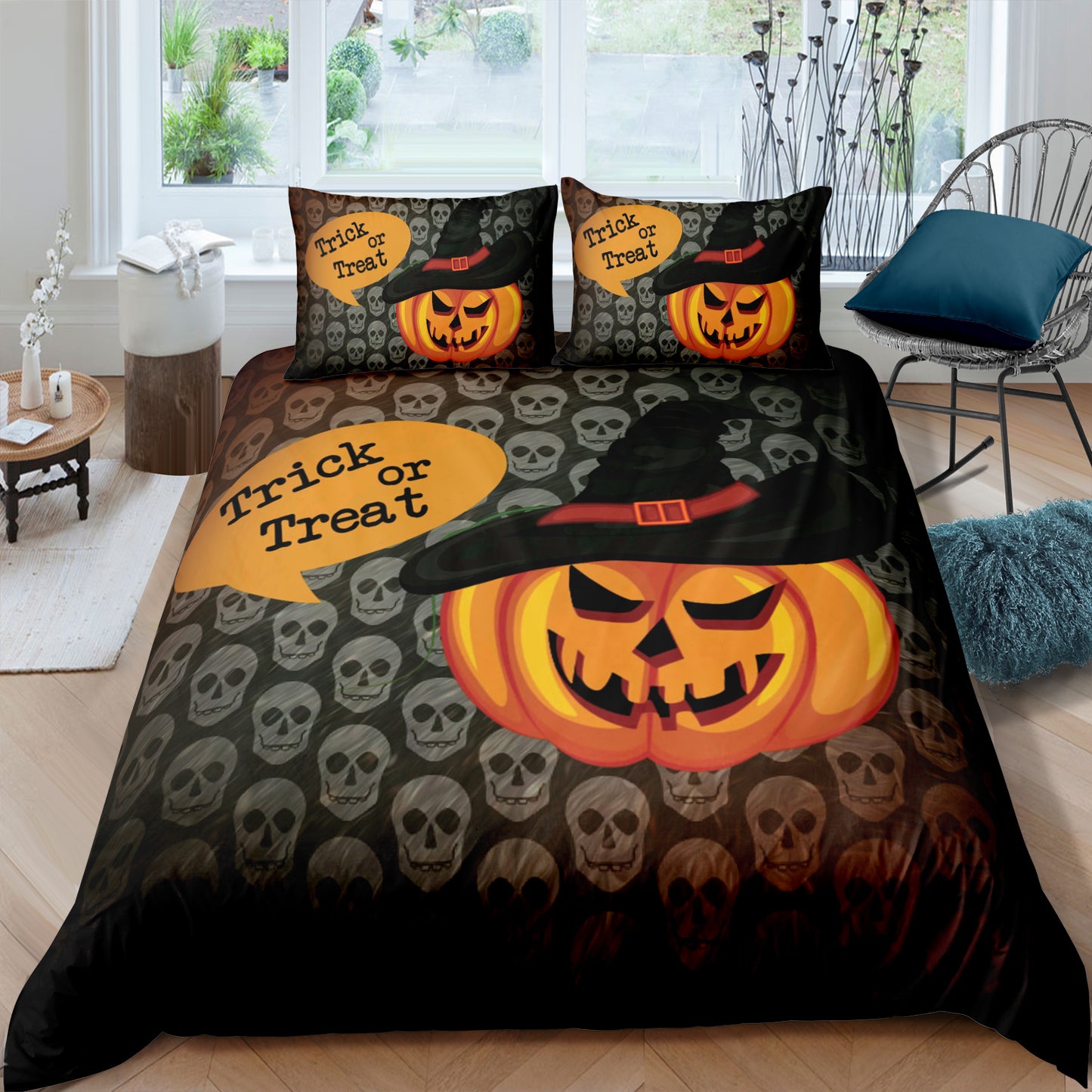 WONGS BEDDING Halloween Witch Pumpkin Head Duvet Cover Set