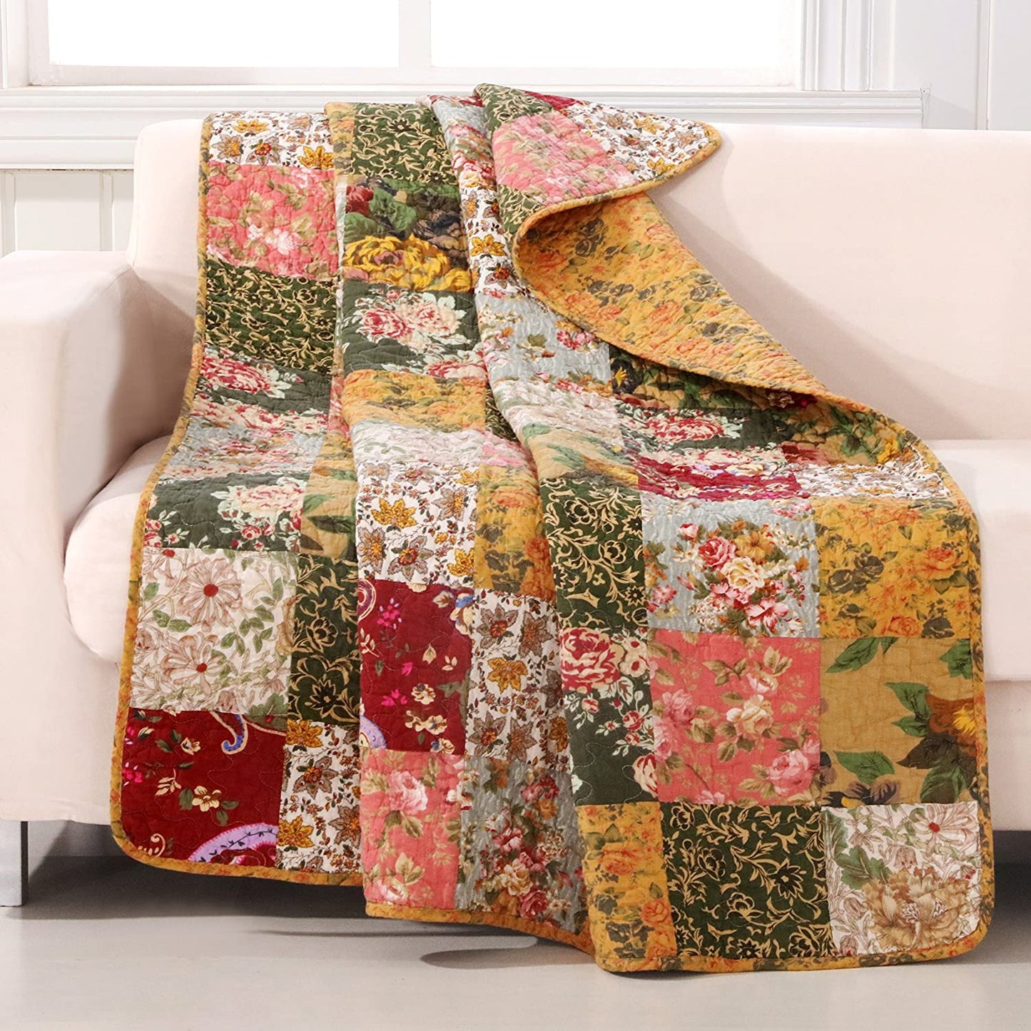 WONGS BEDDING  Multicolor Antique Chic Quilted Patchwork Throw Blanket