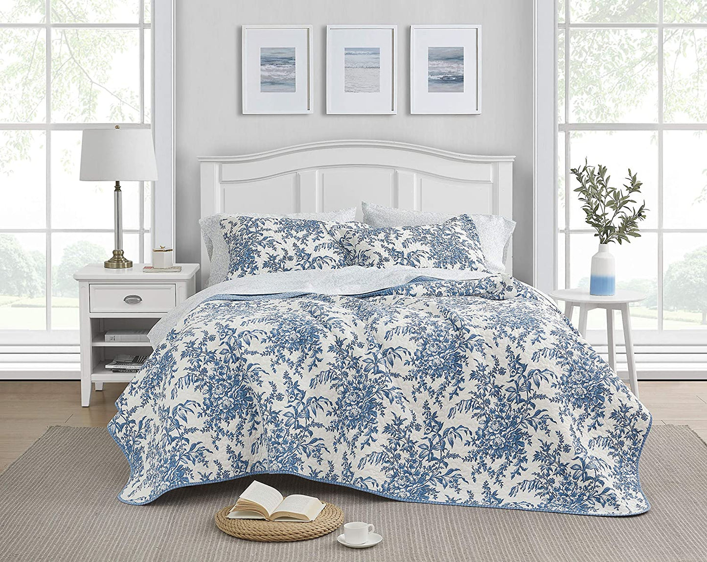 Pure cotton Lightweight Casual Coastal Style 3 Pieces Quilt Set with 2 Pillowcases