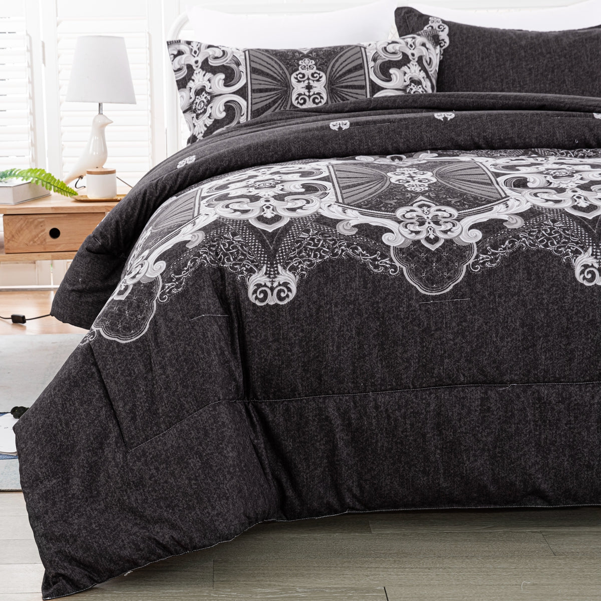 WONGS BEDDING Black Style Comforter Set with 2 Pillow Cases