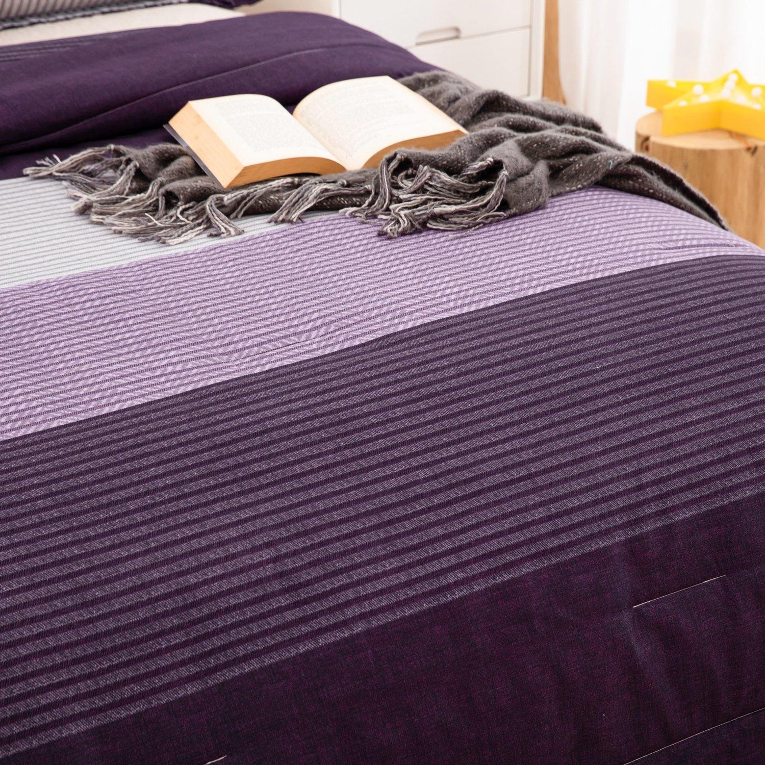 WONGS BEDDING Purple Striped Comforter Set - Wongs bedding