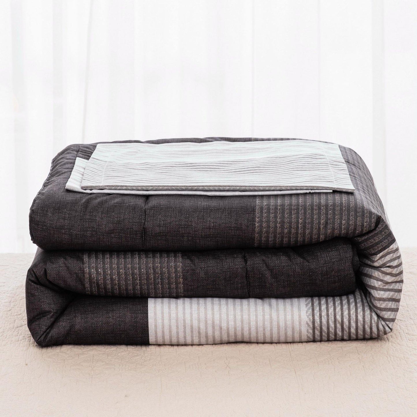 WONGS BEDDING black and white Comforter set 3 Pieces Bedding Comforter with 2 Pillow Cases - Wongs bedding