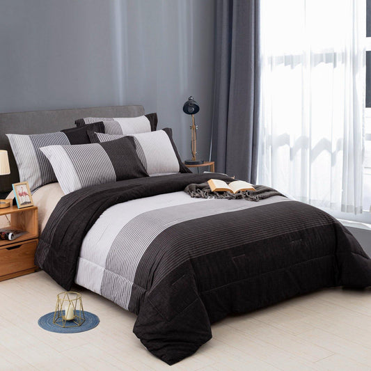 WONGS BEDDING black and white Comforter set 3 Pieces Bedding Comforter with 2 Pillow Cases - Wongs bedding
