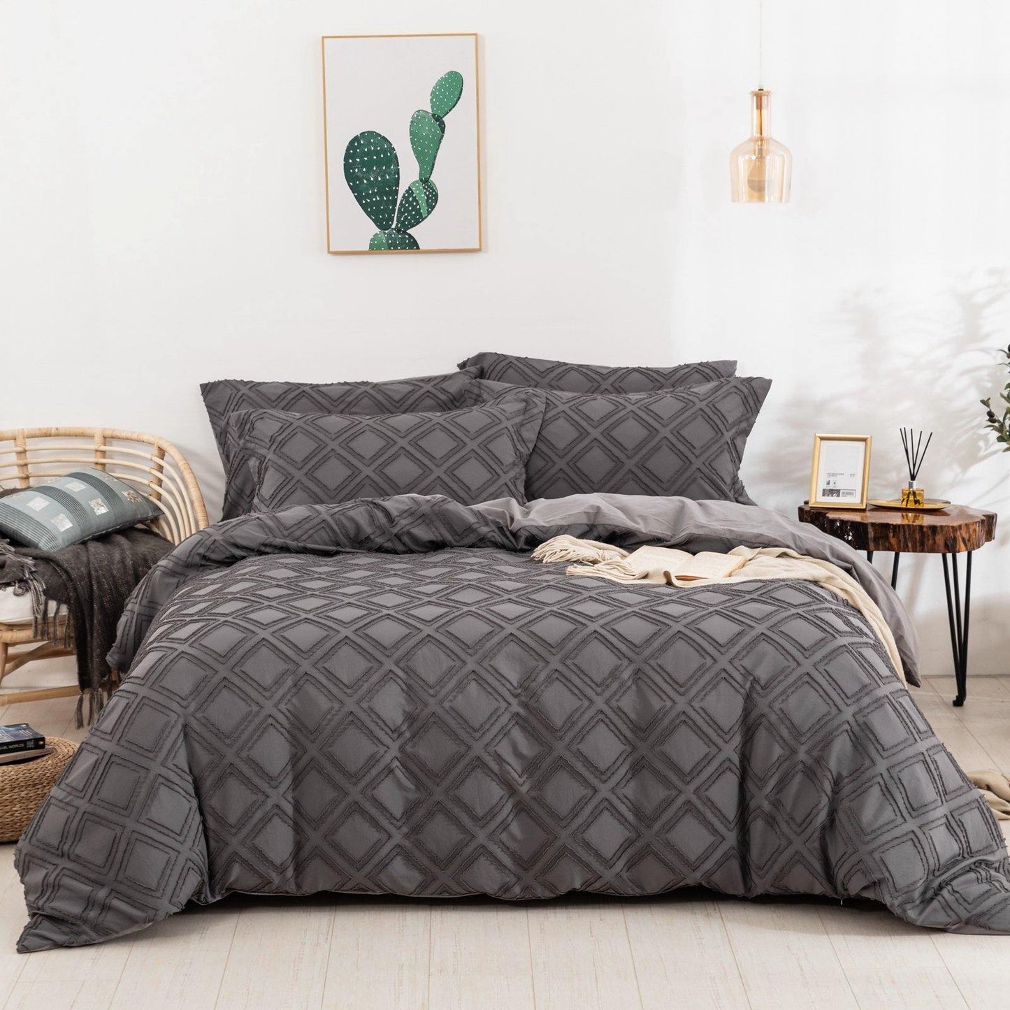 WONGS BEDDING 100% cotton gray black chocolate block Comforter set 3 Pieces Bedding Comforter with 2 Pillow Cases suitable for the whole season - Wongs bedding