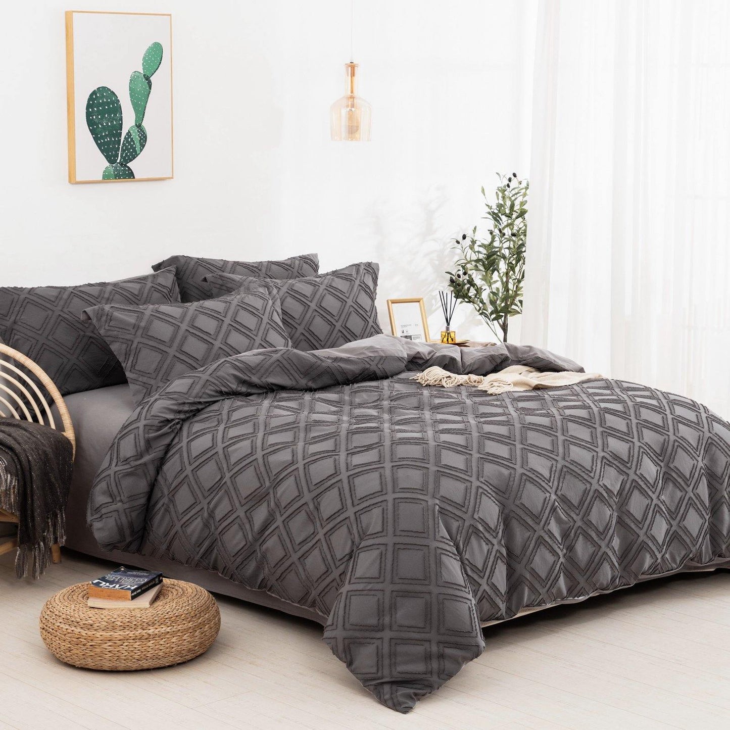 WONGS BEDDING 100% cotton gray black chocolate block Comforter set 3 Pieces Bedding Comforter with 2 Pillow Cases suitable for the whole season - Wongs bedding