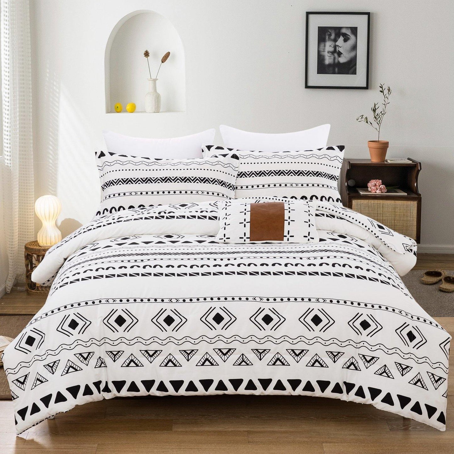 WONGS BEDDING 100% cotton Black stripe pattern Comforter set 3 Pieces Bedding Comforter with 2 Pillow Cases suitable for the whole season - Wongs bedding
