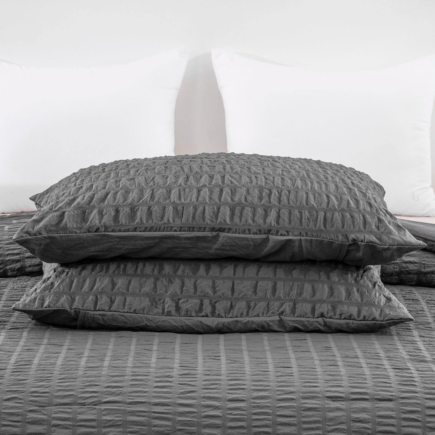 Grey Seersucker Comforter Set 3 Pieces Comforter Set for Bed - Wongs bedding