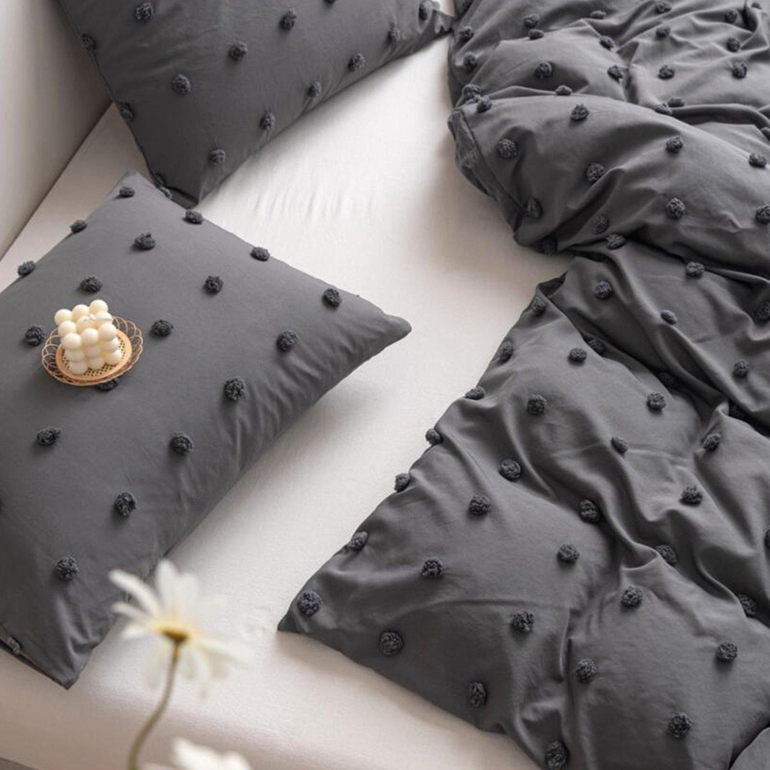 Dark Gray Tufted Dot comforter set bedroom bedding 3 Pieces Bedding Comforter with 2 Pillow Cases suitable for the whole season - Wongs bedding