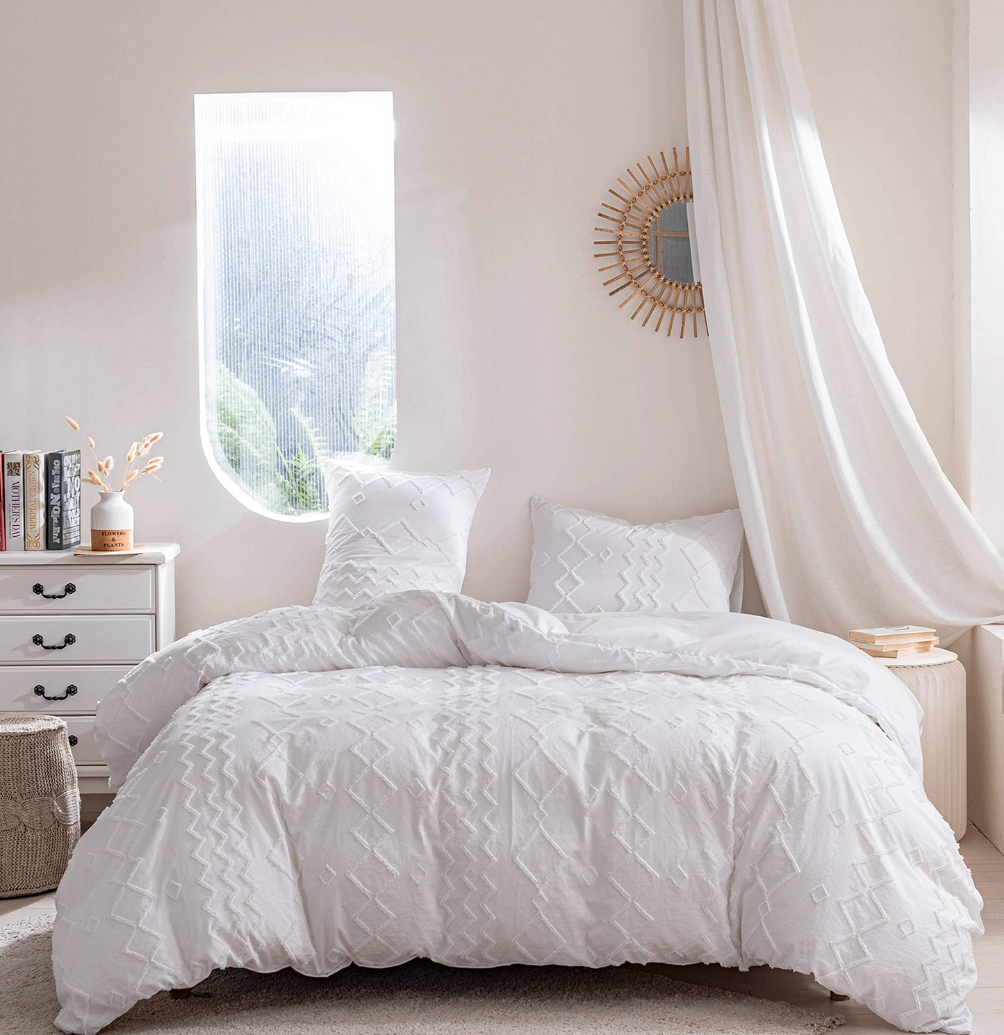 White Comforter Set 3 Pieces Striped Textured Bedding for All Season