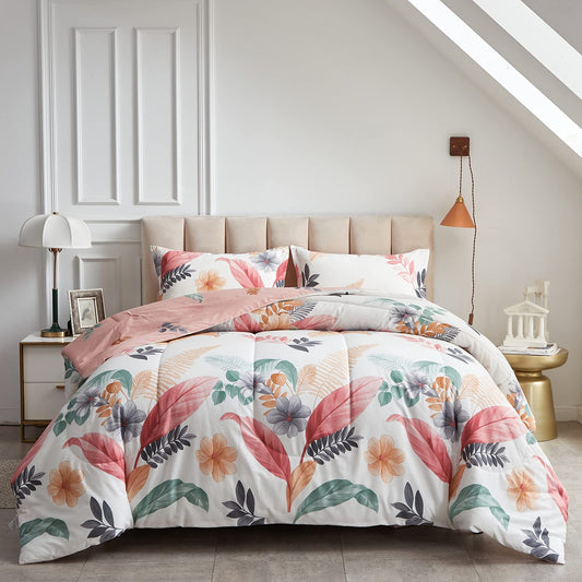 WONGS BEDDING Pink Morning Glory Reversible Lightweight Comforter Set Of 3 Pieces