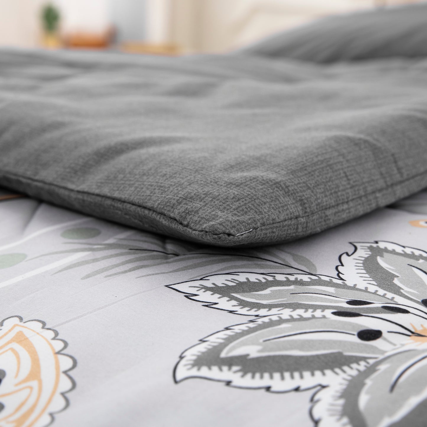 Grey Design Embroidery Comforter set with 2 Pillow Cases
