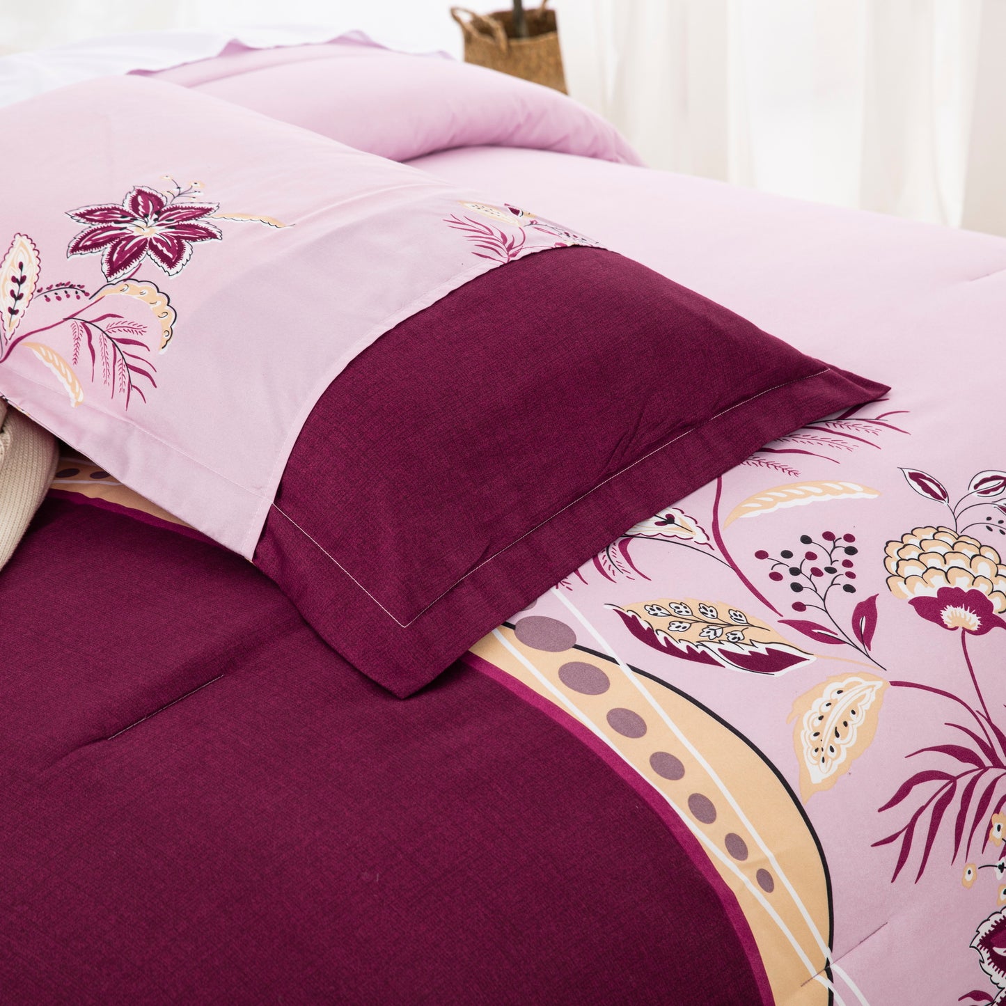 WONGS BEDDING Flower Comforter Set with 2 Pillow Cases
