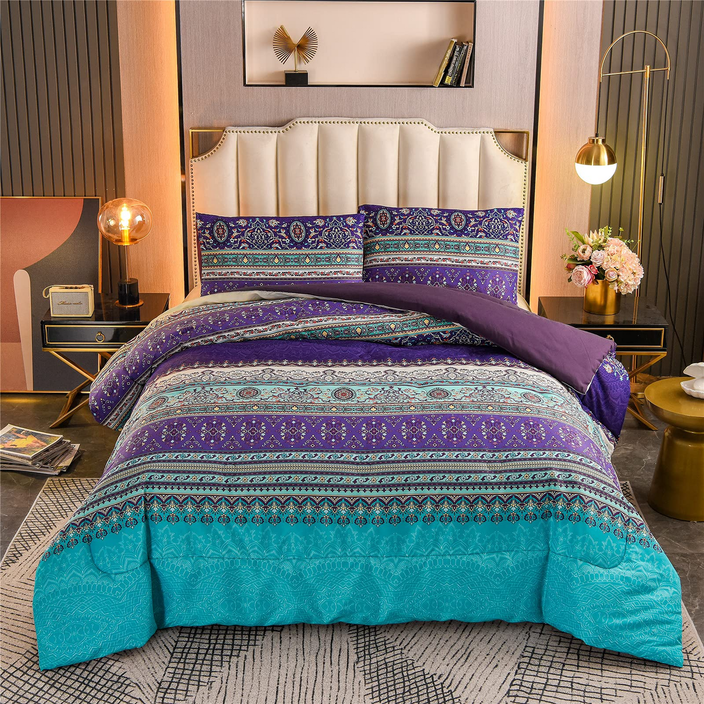 WONGS BEDDING Bohemian Style Comforter Set With 2 Pillow Cases