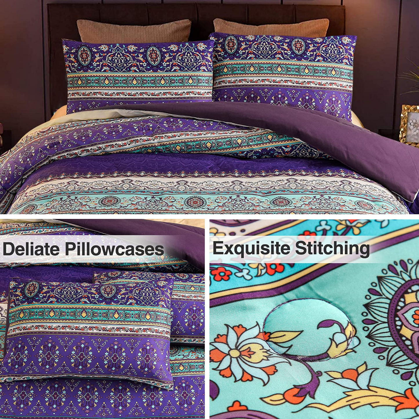 WONGS BEDDING Bohemian Style Comforter Set With 2 Pillow Cases