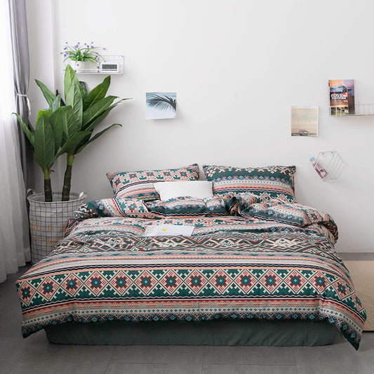 Nordic Minimalist Style 4 Pieces Bohemian Quilt Set 2 Pillows