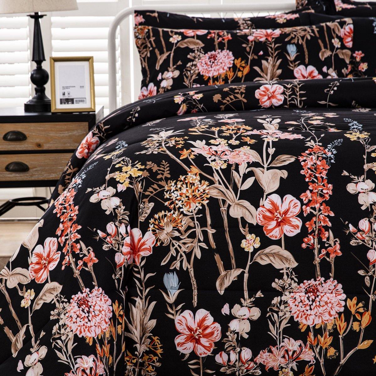 WONGS BEDDING Blossoming flowers Comforter set bedroom bedding 3 Pieces Bedding Comforter with 2 Pillow Cases - Wongs bedding