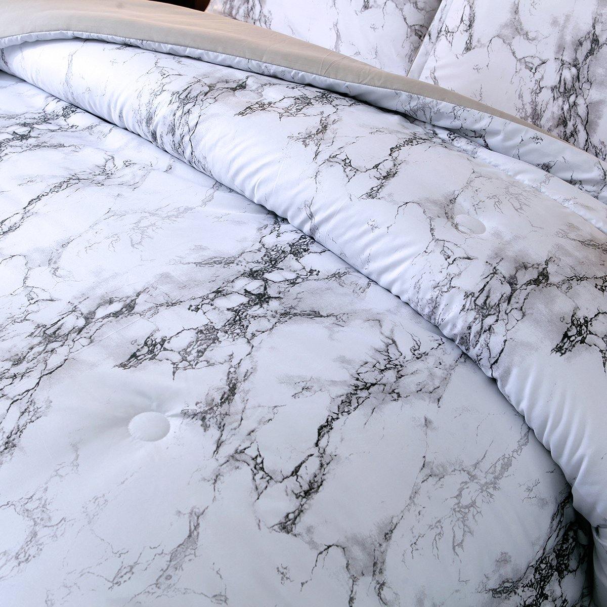WONGS BEDDING Marbling comforter set bedroom bedding 3 Pieces Bedding Comforter with 2 Pillow Cases suitable for the whole season - Wongs bedding