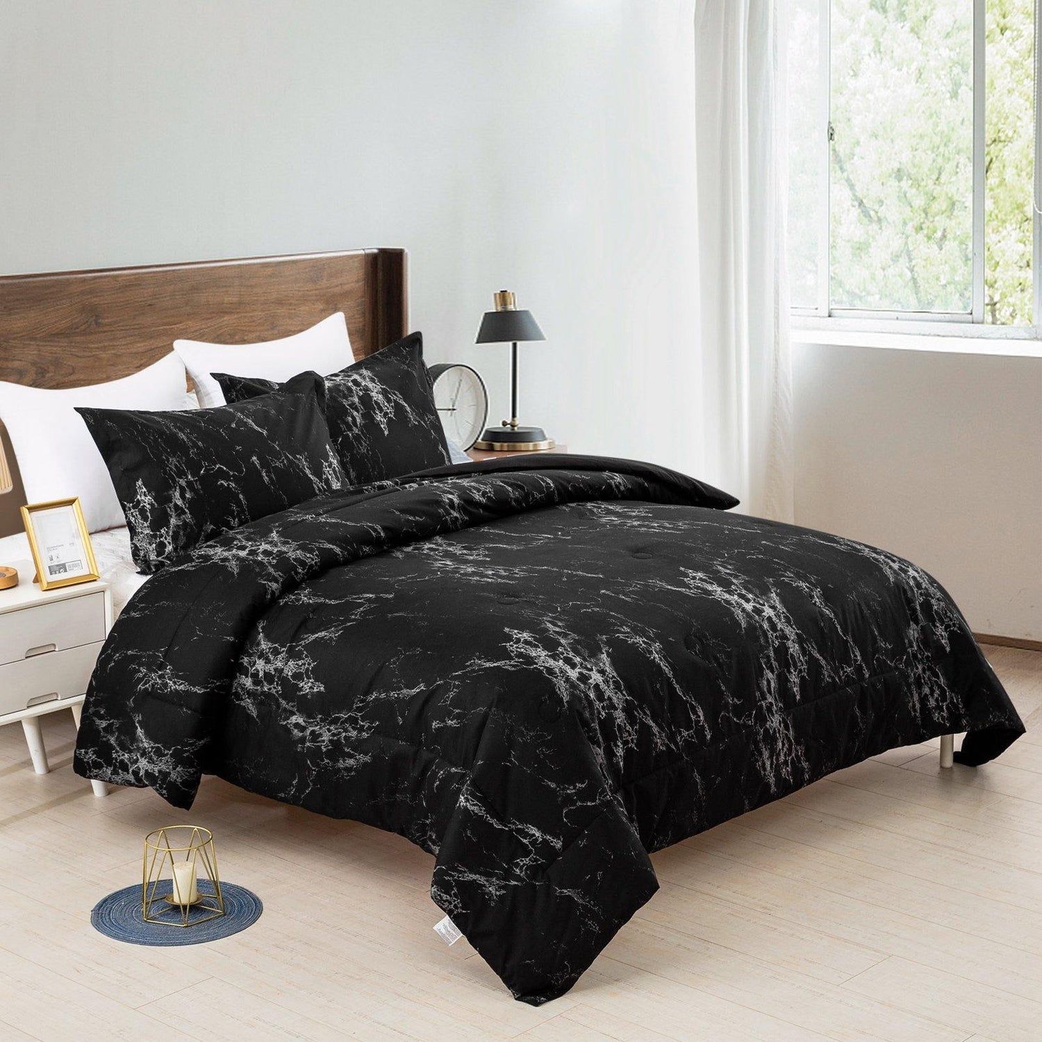 WONGS BEDDING Black Marble Comforter Set  for All Season - Wongs bedding
