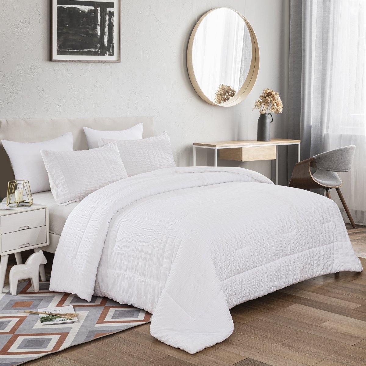 White Seersucker Comforter Set 3 Pieces Comforter Set for All Season - Wongs bedding