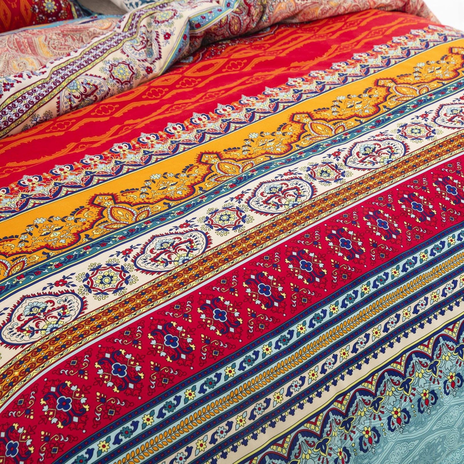WONGS BEDDING Bohemian style Comforter set bedroom bedding 3 Pieces Bedding Comforter with 2 Pillow Cases suitable for the whole season - Wongs bedding