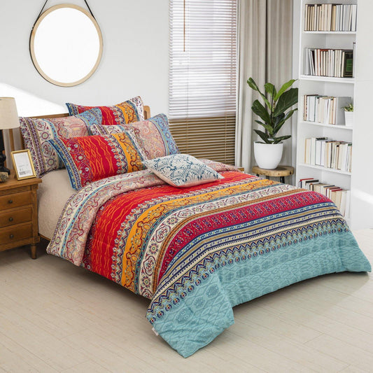 WONGS BEDDING Bohemian style Comforter set bedroom bedding 3 Pieces Bedding Comforter with 2 Pillow Cases suitable for the whole season - Wongs bedding