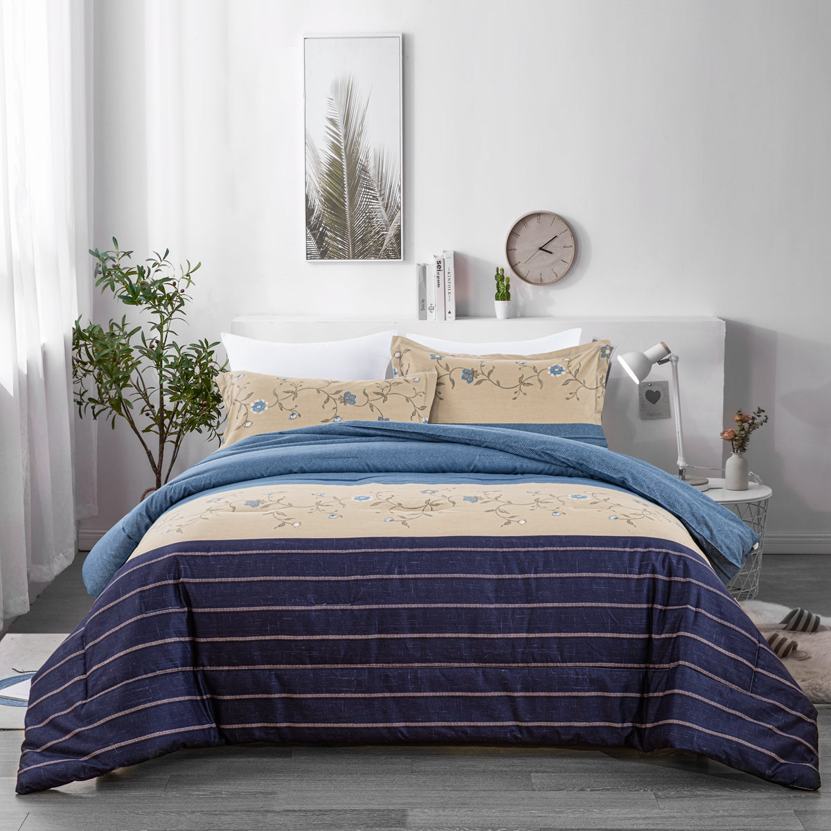 Plain and Simple Style 7 Pieces Comforter Set With 4 Pillows