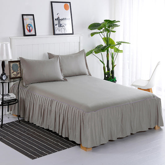 WONGS BEDDING Pure Cotton Light Grey Basics Ruffled Bed Skirt With 2 Pillowcases
