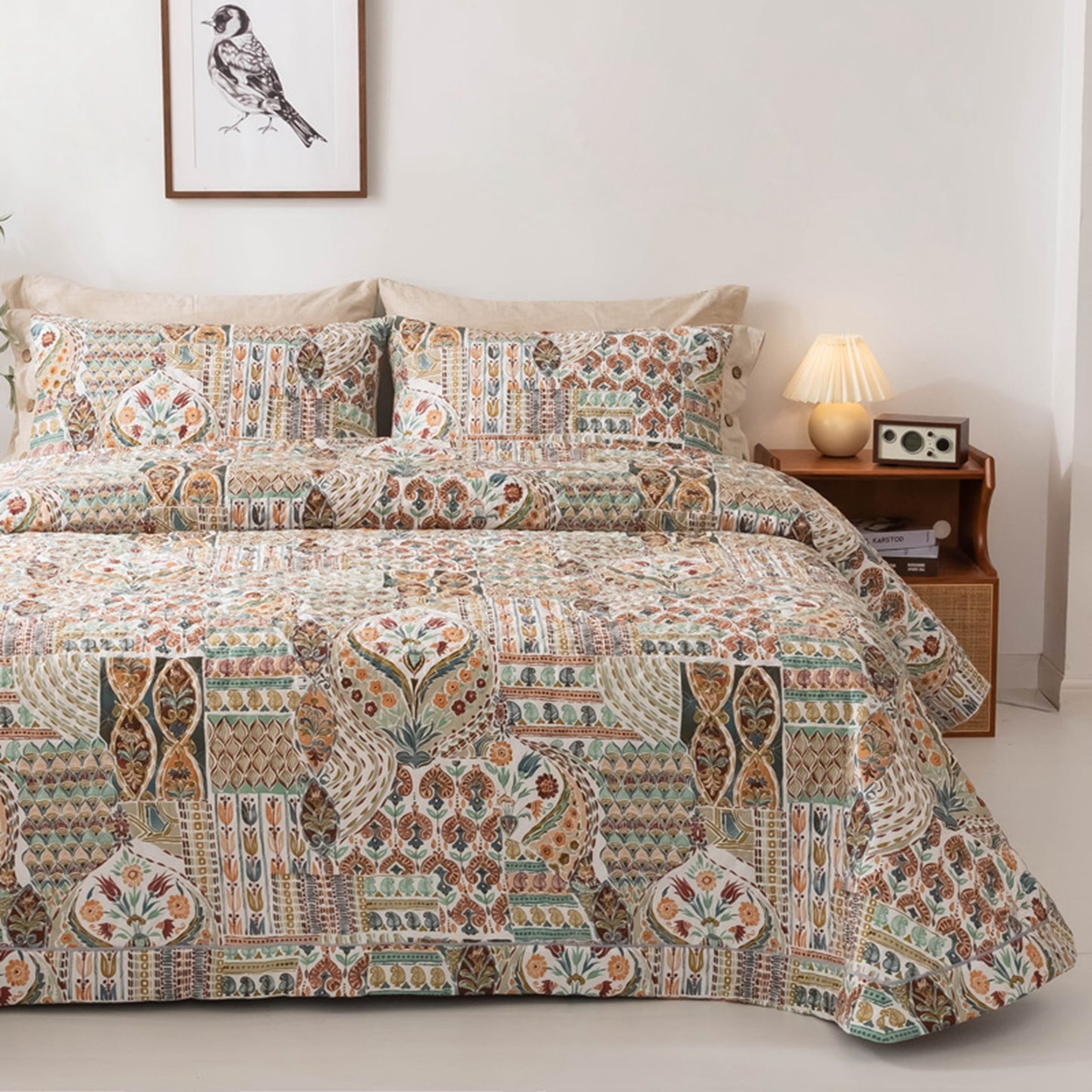Pure Cotton Bohemian Style 3 Pieces Quilt Set with 2 Pillowcases