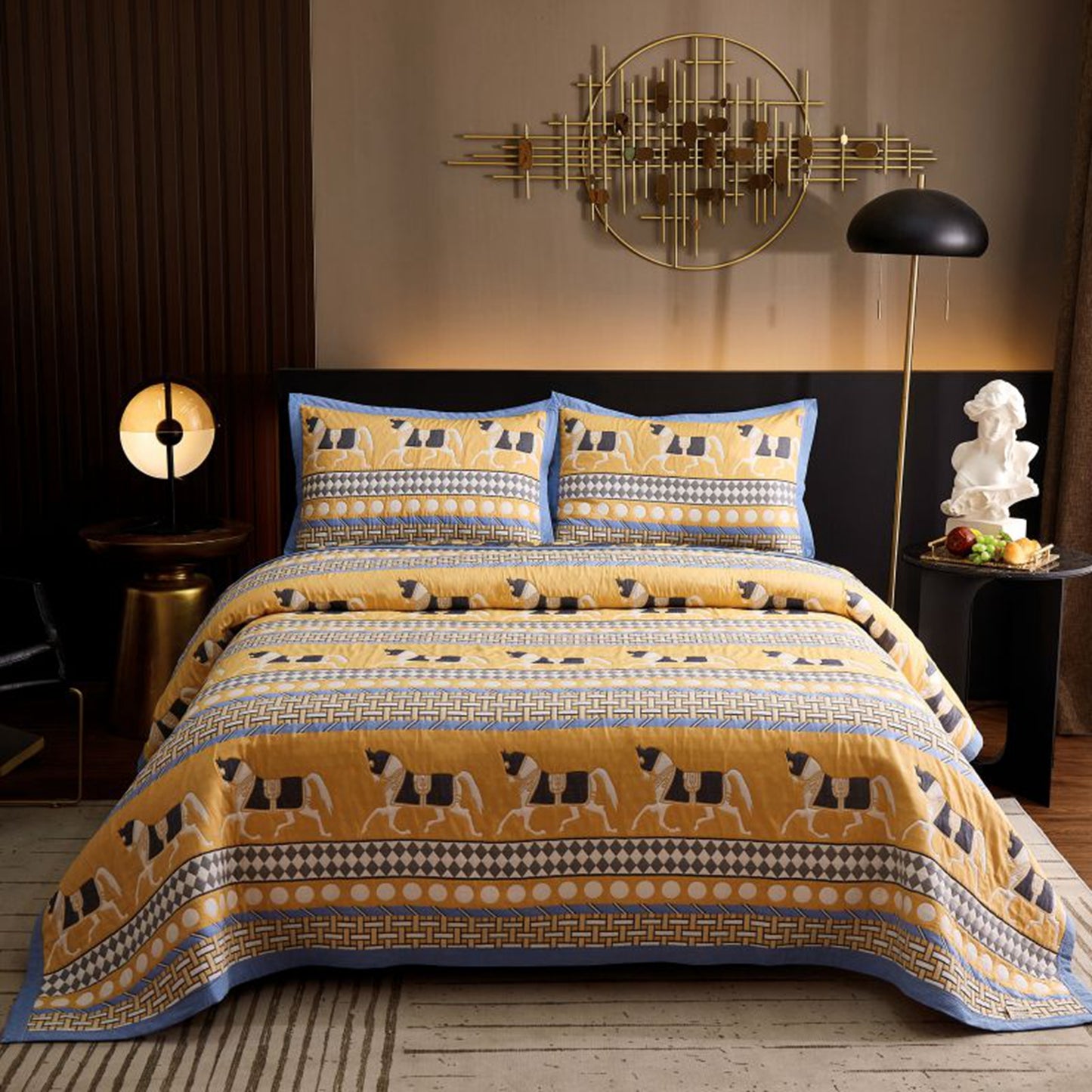 100% Cotton Horse Totem 3 Pieces Quilt Set with 2 Pillowcases