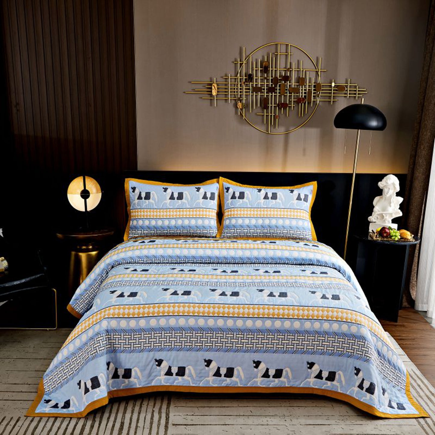 100% Cotton Horse Totem 3 Pieces Quilt Set with 2 Pillowcases