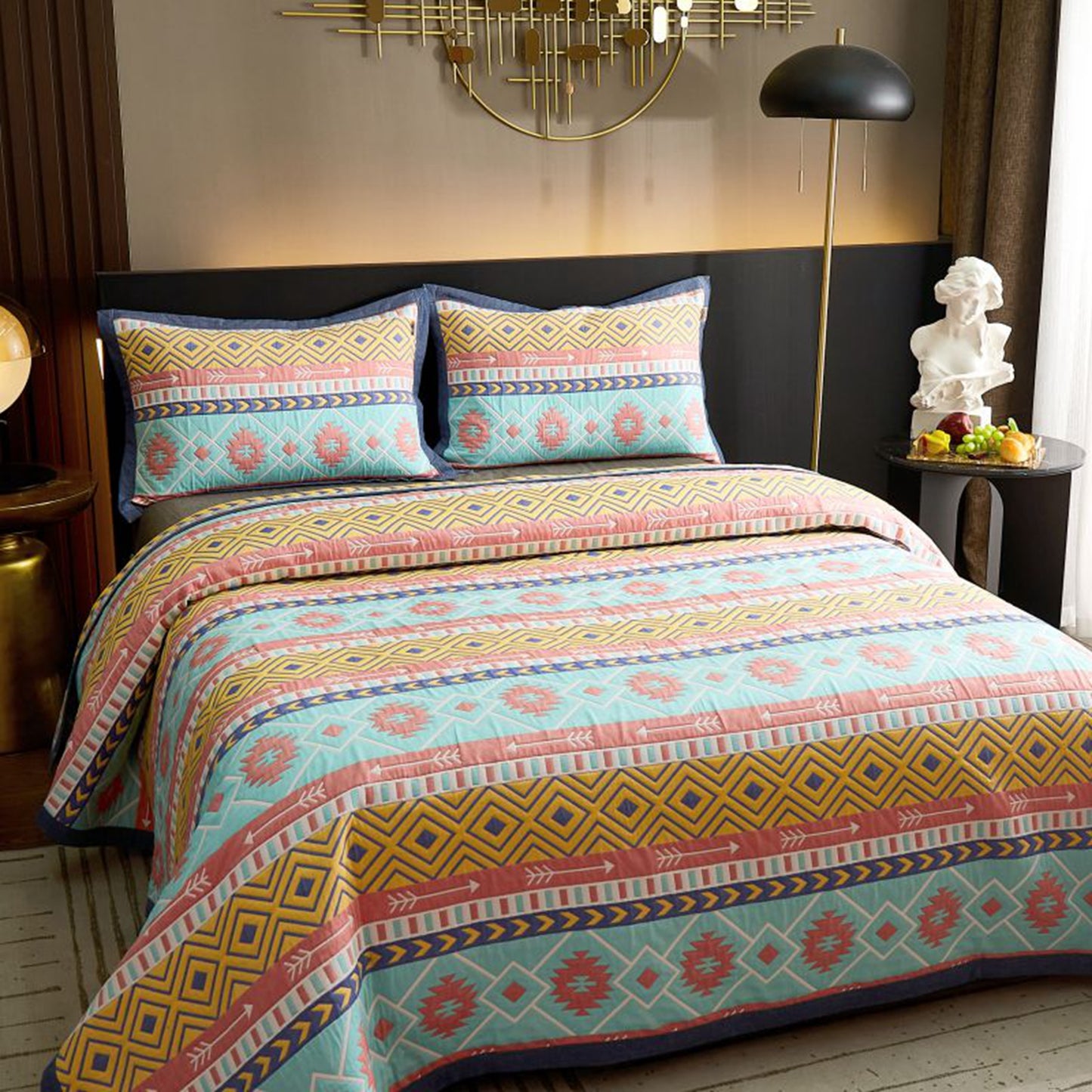 Wongs Bedding 3 Pieces Boho Quilt Set with 2 Pillowcases