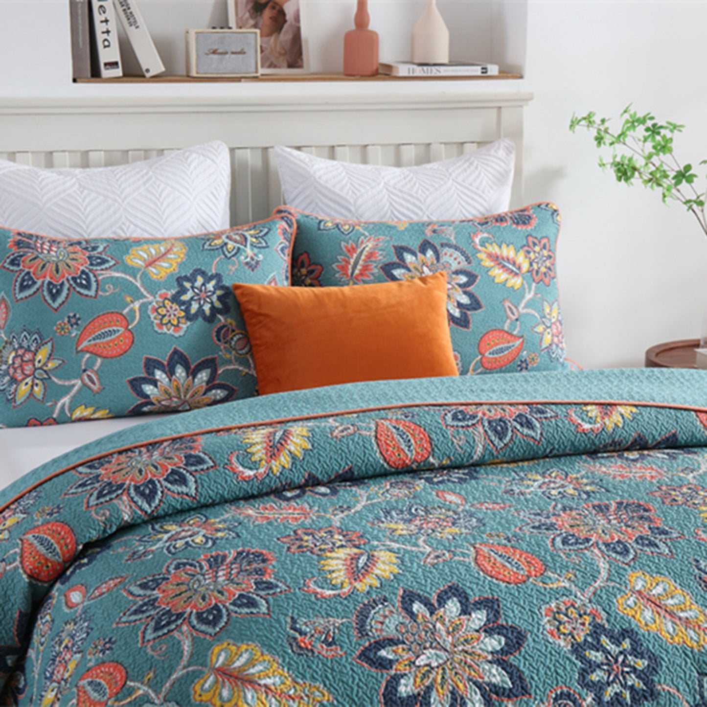 Pure Cotton Retro Floral Patterns 3 Pieces Quilt Set with 2 Pillowcases