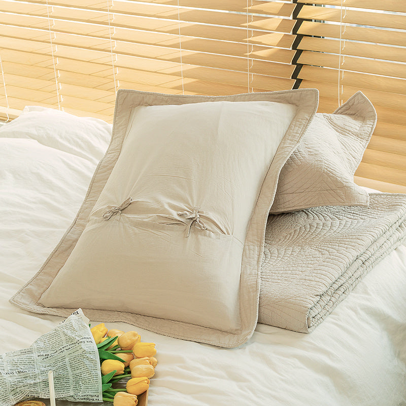 Pure Cotton Beige Palm Leaves Pattern  Embossed Design 3 Pieces Quilt Set with 2 Pillowcases
