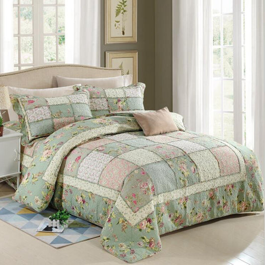 Light Green Quilting 3 Pieces Quilt Set with 2 Pillowcases