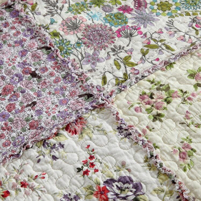 Hand Quilted Stitching Bohemian 3 Pieces Boho Quilt Set with 2 Pillowcases