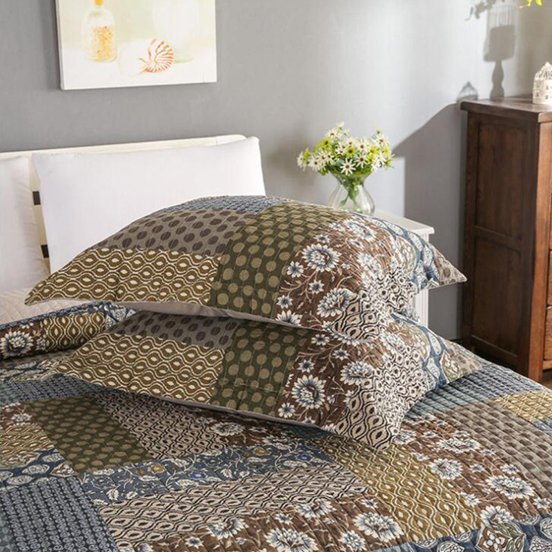 Cottage Botanic Floral Pattern 3 Pieces Boho Quilt Set with 2 Pillowcases