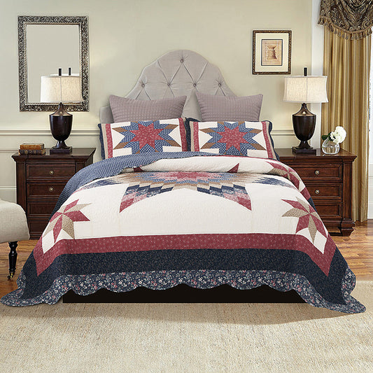 Quilting Style 3 Pieces Quilt Set with 2 Pillowcases