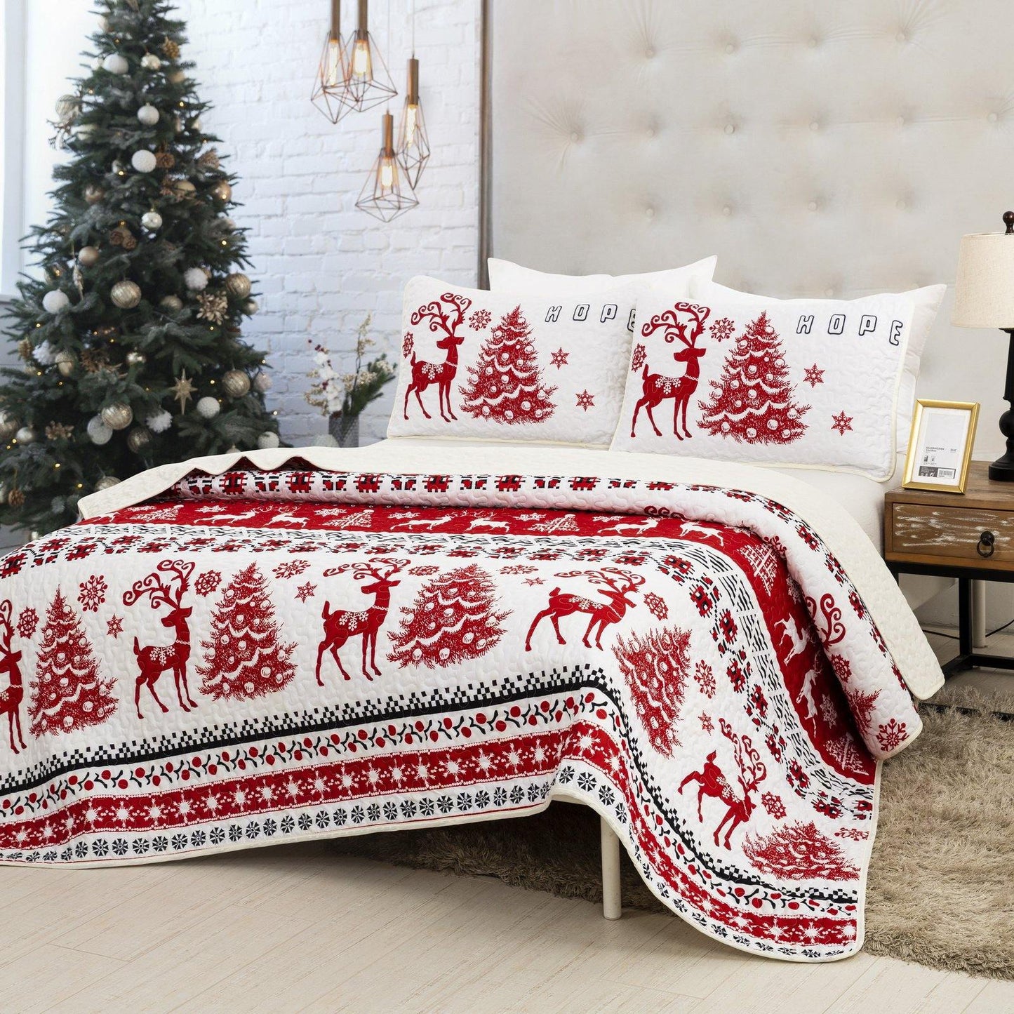 Christmas Style Quilt Set with 2 Pillowcases - Wongs bedding
