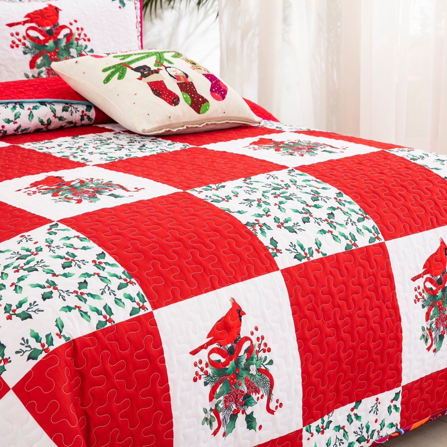 WONGS BEDDING Christmas Style Quilt Set with 2 Pillowcases